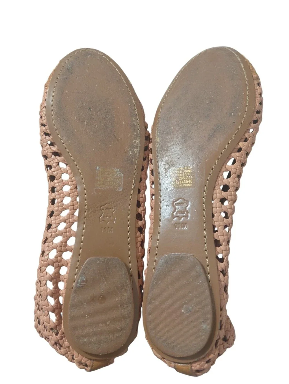 Tory Burch Carlyle Woven Bow Soft Pink Ballet Flats With Tan Cap Toes Sz 11
